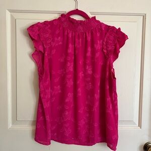 Cece Ruffle Sleeve Mock Neck Floral Blouse Women L Pink